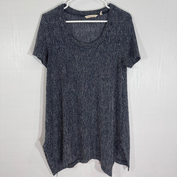 Soft Surroundings Striped Short Sleeve Tunic Top Medium Knit Made in USA - Picture 1 of 8